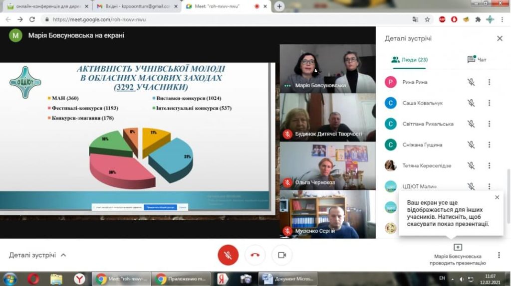 Конференція "Організаційно-методичний супровід участі вихованців у обласних масових заходах дослідницько-експериментального, науково-технічного та художньо-естетичного напрямів у 2021 році"